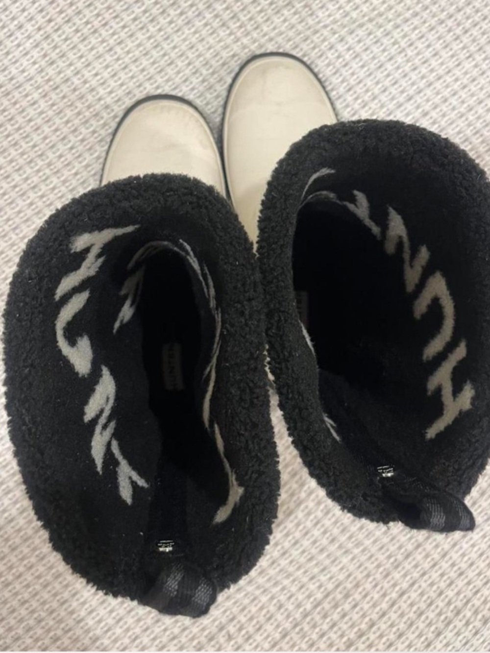 Hunter Cream Rain Boots with Black Shearling Trim - Picture 3 of 4